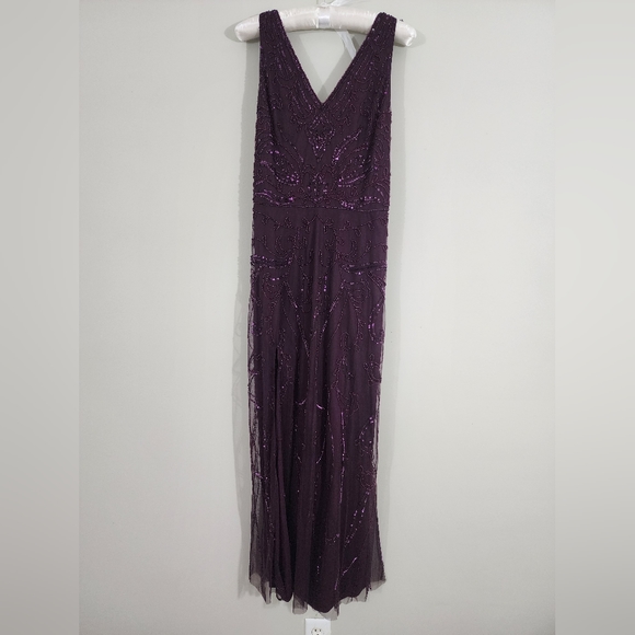 Adrianna Papell platinum evening gown merlot purple bridal women's size 12 - Picture 15 of 16